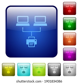 Network printing icons in rounded square color glossy button set