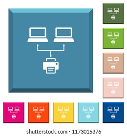 Network printing white icons on edged square buttons in various trendy colors