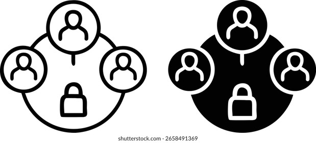 Network Privacy Icon Set – Black and White User Security Symbol for Data Protection and Safe Access