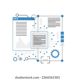 Network processor technology. Digital data processing, data flow vector illustration