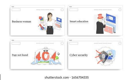 Network promotion scenes for website storytelling. Digital marketing, web technology, online business concept. Light outline vector illustration.