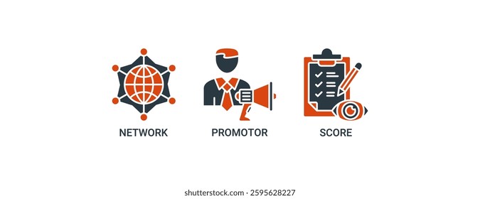 Network promotor score icon set. Solid color icon vector symbol background.