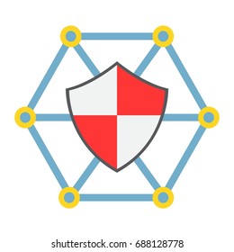 Network protection flat icon, seo and development, shield sign vector graphics, a colorful solid pattern on a white background, eps 10.
