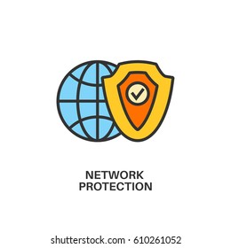 Network protection. Internet security information protection outline linear icon
