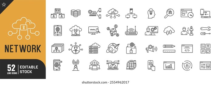 Network Protection line editable icon set. Thin modern style vector illustration.