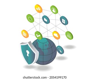 Network Protection and team in isometric illustration