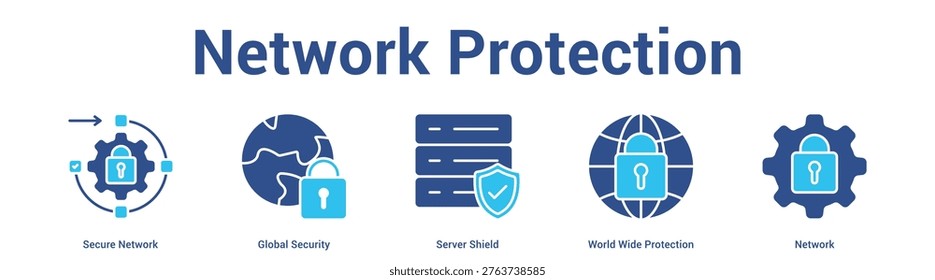 Network Protection web banner icon set vector illustration concept for business with icon of Secure Network, Global Security, Server Shield, World W.