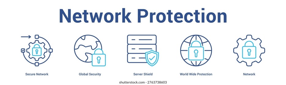 Network Protection web banner icon set vector illustration concept for business with icon of Secure Network, Global Security, Server Shield, World W.