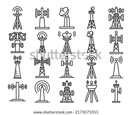 network and radio tower icons set vector illustration