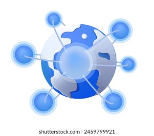 Network related 3D illustration, internet. Icon website. Vector illustration. Global business structure of networking. Modern city with wireless network connection. Technology concept