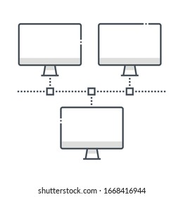 Network related color line vector icon, illustration. The icon is about internet, computers, office, connect, share, router. The composition is infinitely scalable.
