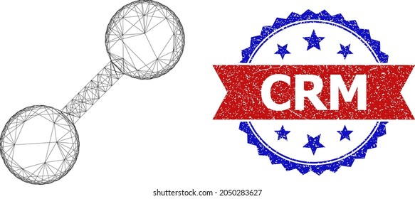 Icono de canal de relación de red y sello de sello de sello de crm impuro bicolor. Malla plana creada a partir del icono de relación y líneas de cruce. Sello vectorial con un estilo bicoloroso impuro,