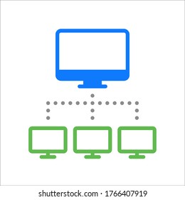 Network. Remote job, home office, work from home. Vector line icon. Editable illustration. Pictogram. Colored.