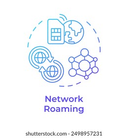 Network roaming blue gradient concept icon. Telecom infrastructure sharing. International mobile communication. Round shape line illustration. Abstract idea. Graphic design. Easy to use in blog post