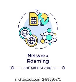 Network roaming multi color concept icon. Telecom infrastructure sharing. International mobile communication. Round shape line illustration. Abstract idea. Graphic design. Easy to use in blog post