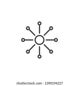 Network in round structure. Linear design symbol with thin line and monochrome outline minimal style. Editable stroke.