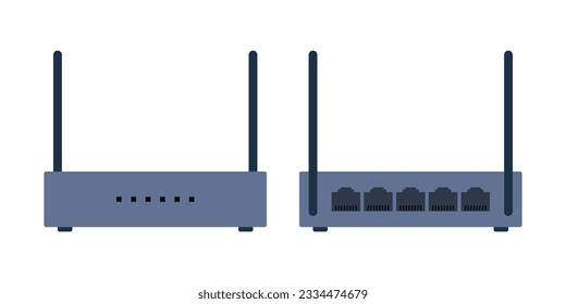 Network Router Vector Illustration. LAN ports Local area connector for scheme, structure, plan, poster