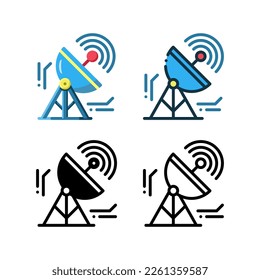 Netzwerk-Satellitenschüssel Symbol. Mit Umriss-, Glyphe-, Umriss- und Flachstilen