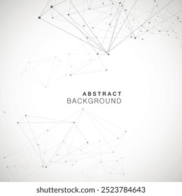 Network science polygonal triangle. Digital node tech connection. Polygon space element. Geometric wallpaper line background