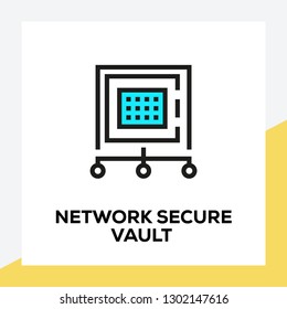 NETWORK SECURE VAULT LINE ICON SET