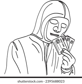 Network Security Cartoon Clip Art: Hacker Stealing Data with Credit Card, Illustrated Cybersecurity Threat: Cartoon Clip Art of Data Theft, Credit Card Data Theft Cartoon