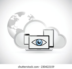 network security cloud and electronics. illustration design over a white background