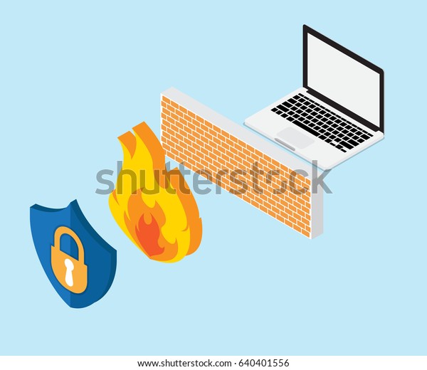 network security concept with firewall\
isometric vector\
illustration