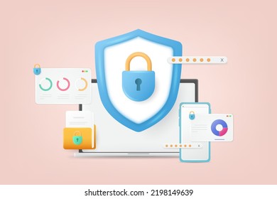 Network security concept vector illustration. User data protection. File management. Suitable For Wallpaper, Banner, Background, Card, Book Illustration, and Web Landing Page. 3d vector illustration.