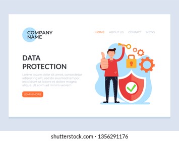 Network security data protection concept. Vector graphic design web loading page banner page illustration
