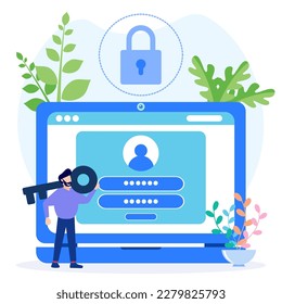 Network security and data protection concept modern style vector illustration, Data security and privacy concept. For web pages, banners, presentations, social media, documents, cards, posters.
