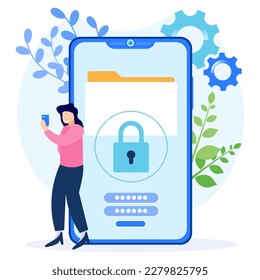 Network security and data protection concept modern style vector illustration, Data security and privacy concept. For web pages, banners, presentations, social media, documents, cards, posters.