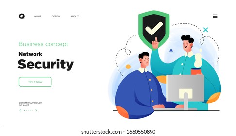 Network security, data protection and information privacy concept. Website Landing page template designs. Web page layout with modern business concepts illustration.