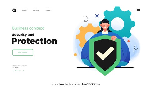 Network security, data protection and information privacy concept. Website Landing page template designs. Web page layout with modern business concepts illustration.