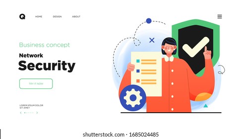 Network security, data protection and information privacy concept. Website Landing page template designs. Web page layout with modern business concepts illustration.