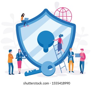 Network Security or Data protection with Tiny People Character Vector Illustration