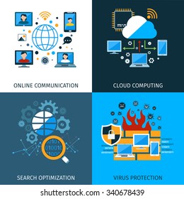Network security design concept set with search optimization icons isolated vector illustration