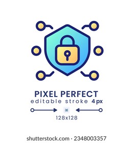 Network security gradient fill desktop icon. Personal data safety. System protection. Pixel perfect 128x128, outline 4px. Modern colorful linear symbol. Vector isolated editable RGB element