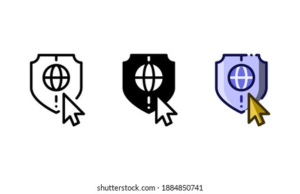Network security icon. With outline, glyph, and filled outline styles