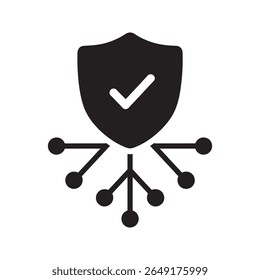 Network security icon showing data protection system verification and cyber defense with a shield for internet safety and privacy technology vector solid glyph icon
