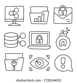 network and security icons icons hand drawn doodle line