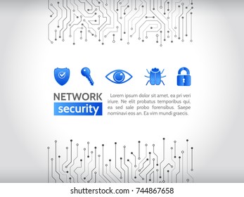 Network security icons. High-tech technology background texture. Circuit board vector illustration.