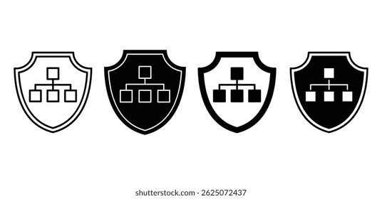 Network Security Icons Set Black and White Shield Symbols Representing System Hierarchy and Data Protection Vector Design
