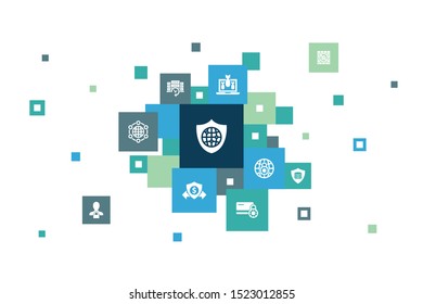network security Infographic 10 steps pixel design. private network, online privacy, backup system, data protection icons