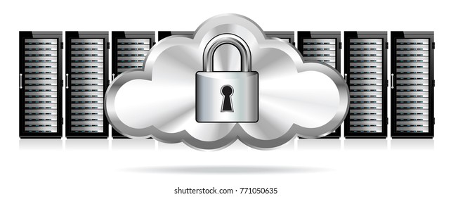 Network Security - Information technology conceptual image with Servers, Padlock and Cloud
