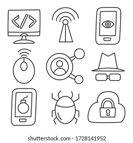 seguridad de red e iconos de seguridad de internet línea de doodle dibujada a mano