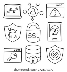 network security and internet security icons hand drawn doodle line