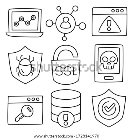 network security and internet security icons hand drawn doodle line