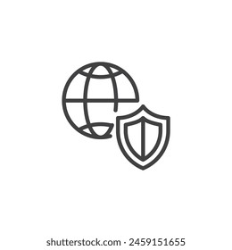 Network Security line icon. Globe and shield linear style sign for mobile concept and web design. Internet protection outline vector icon. Symbol, logo illustration. Vector graphics