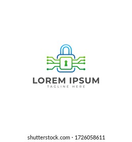Network Security Lock with Padlock Key Logo Vector Icon Illustration