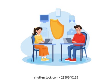 Network security in the office Illustration concept. Flat illustration isolated on white background.